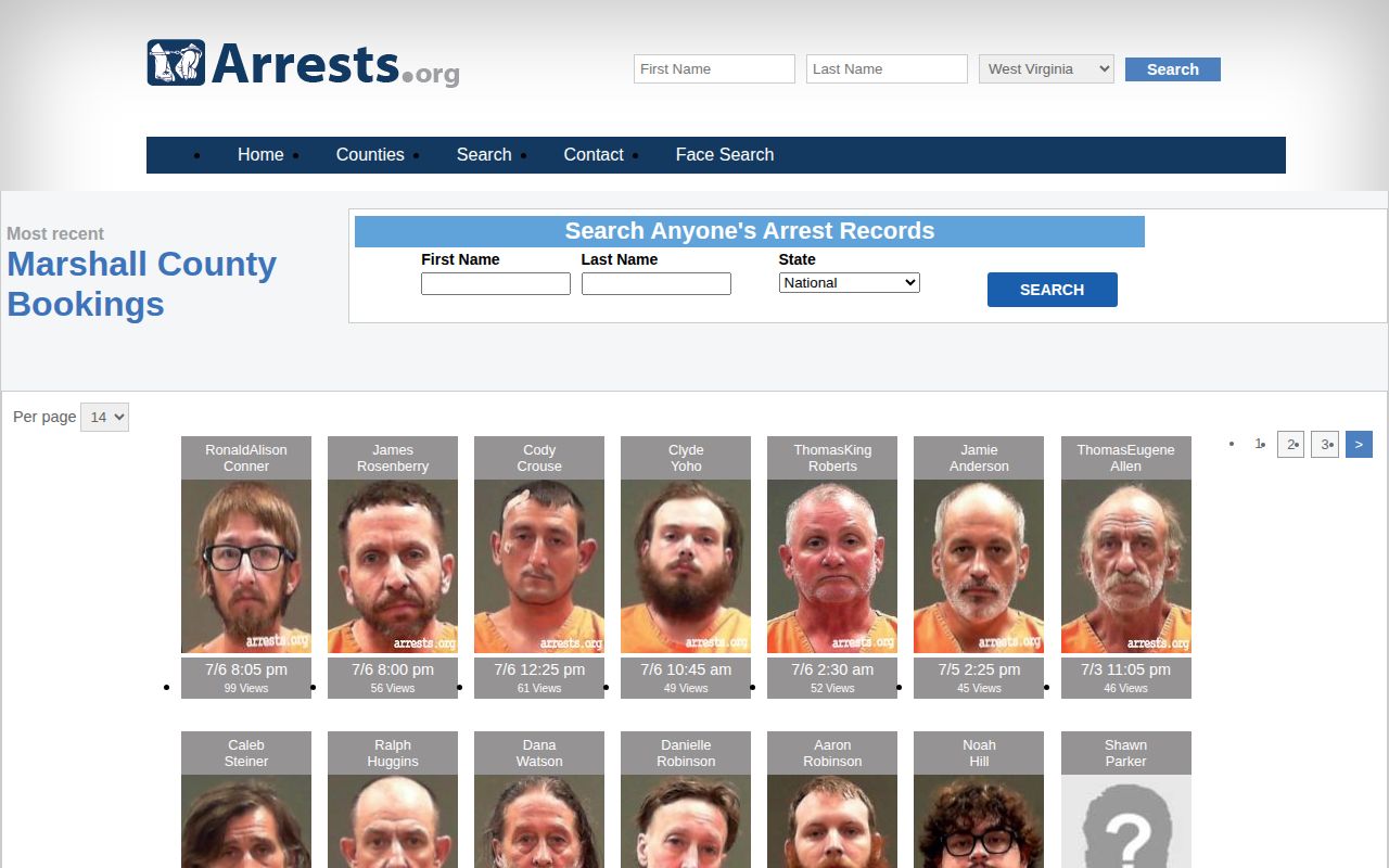 Marshall County third-party arrest index interface