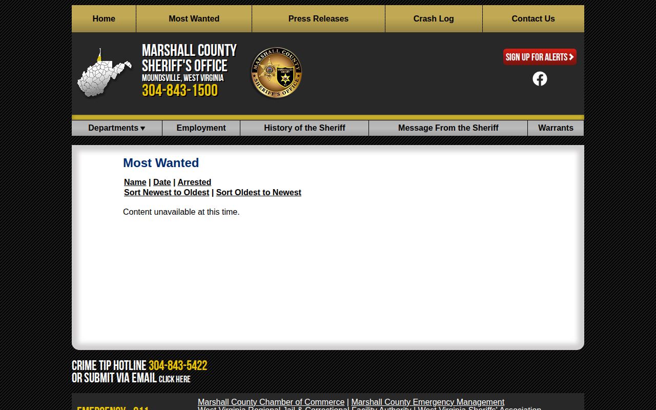 Marshall County Sheriff's Most Wanted official page