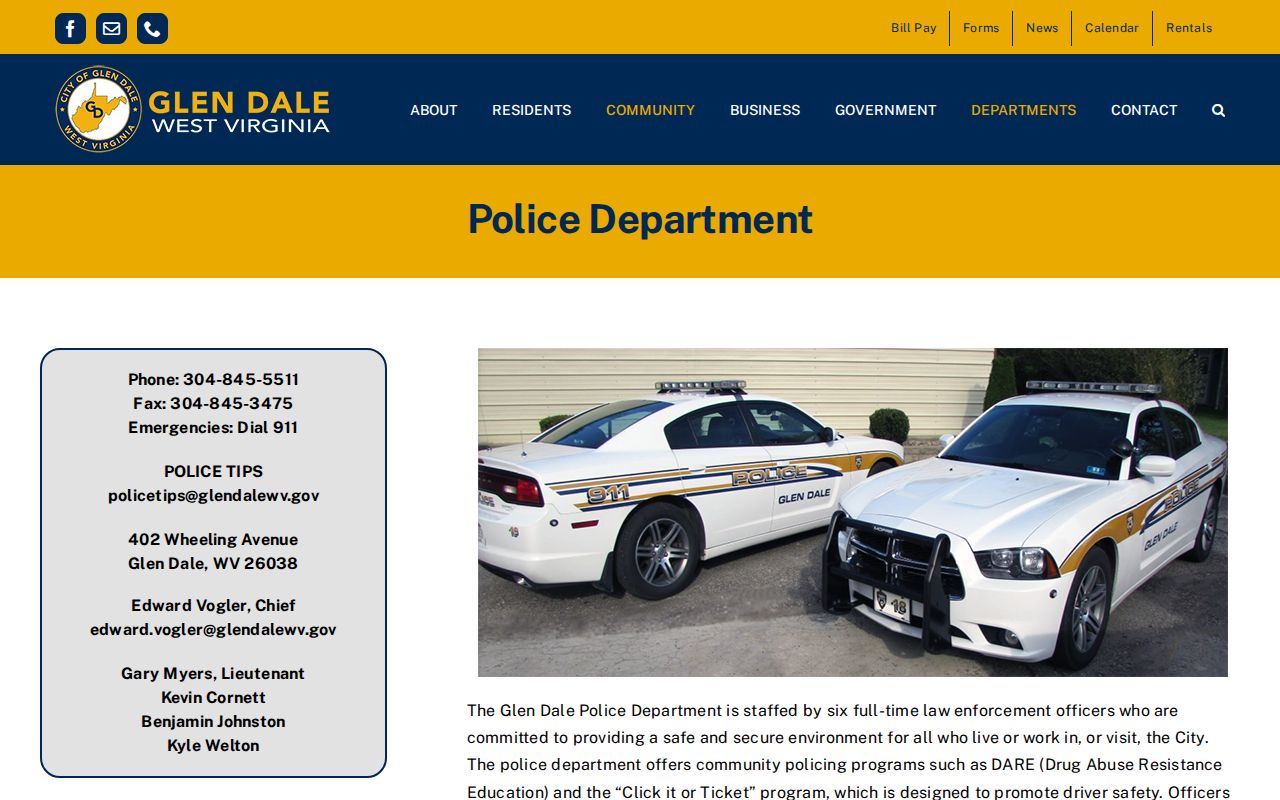 Marshall County Glen Dale Police Department source for arrest record and report requests