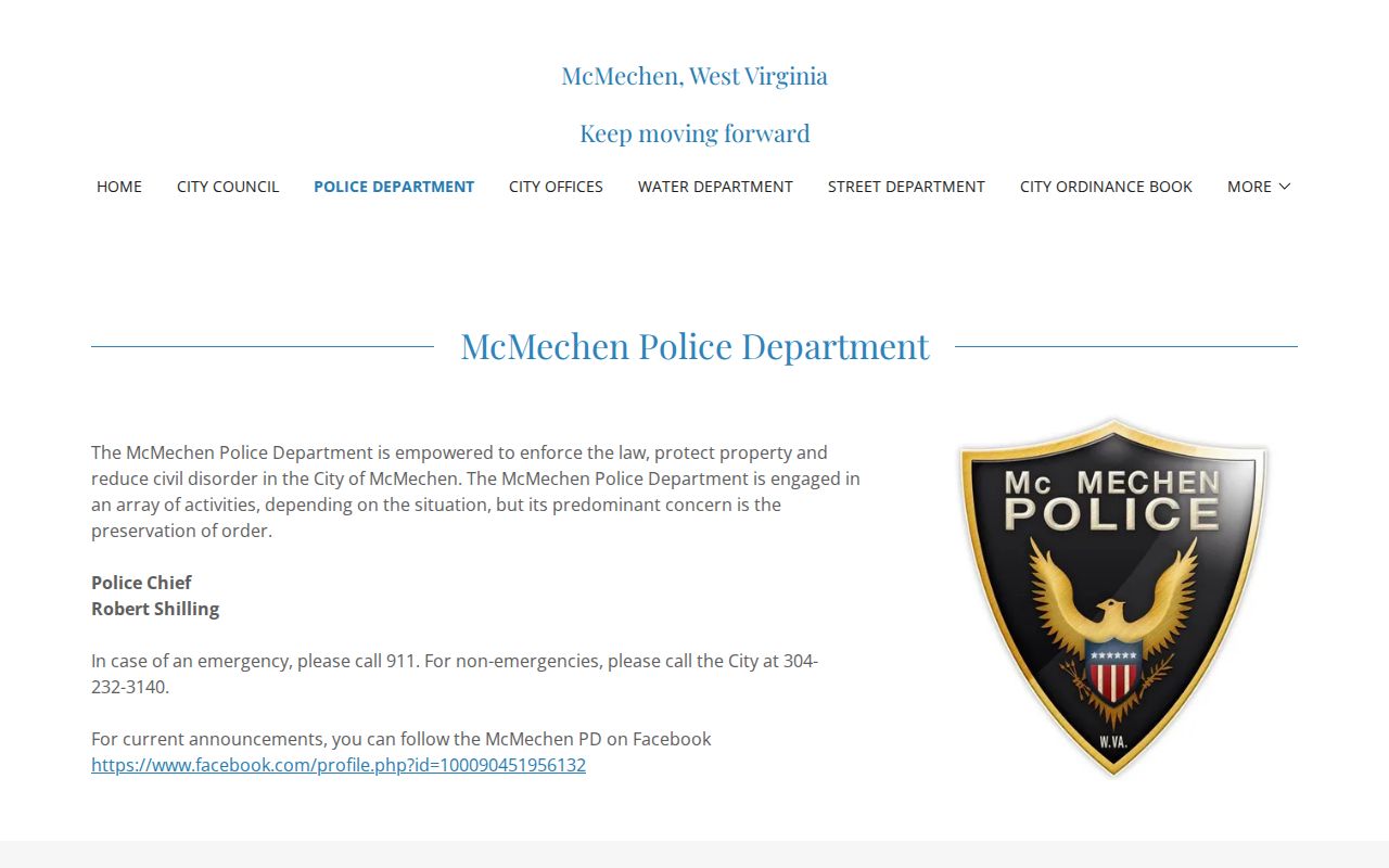 Marshall County McMechen Police Department source for arrest-record contacts